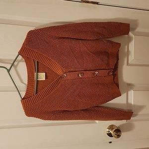 Knit burnt orange button up swater